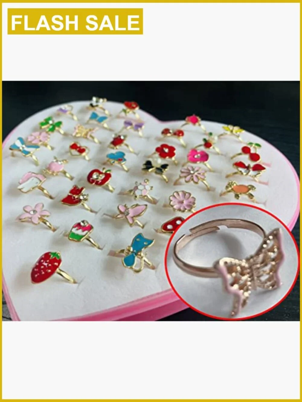 36pcs Girls Dress Up Jewelry Rings in Box Adjustable No Duplication Party Favors